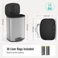 thumbnail image 7 of Curved 13 Gallon 50L Kitchen Foot Pedal Operated Soft Close Trash Can Stainless Steel Rectangular Bustbin With 30 Garbage Bags Silver, 7 of 7
