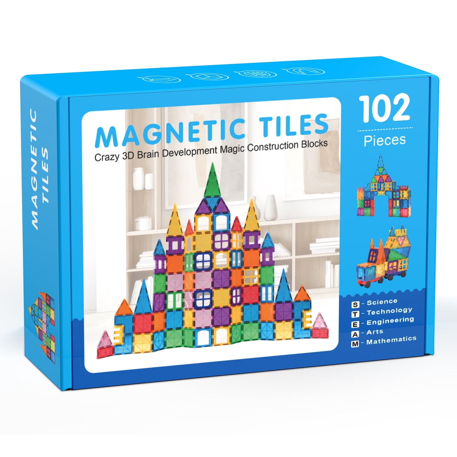 Magnetic Tiles 102pcs Building Blocks Stem Toys for 3+ Year Old Boys and Girls Montessori Toys Toddler Kids Gifts Parents Approved Sensory Toys