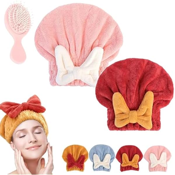 wonima11 New Super Absorbent Hair Towel Wrap, 2pcs - Microfiber Hair Drying Wrap Towel Cap, Quick Dry, Works for All Types of Hair