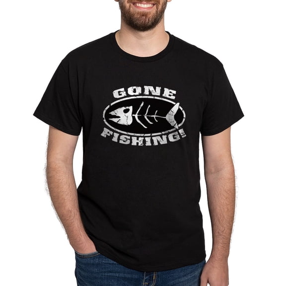 CafePress - Gone Fishing White Dark T Shirt - Men's Classic Graphic Cotton T-Shirt