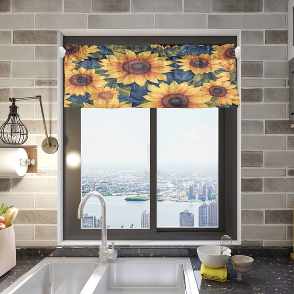 BZSMCE Alance Curtains Sunflower Pattern Design Modern Style Pattern Window Curtain Valance 52W" x 18L" for Kitchen Living Room Bedroom