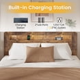 thumbnail image 3 of Wooden King Bed Frame with Storage Headboard, Modern Rustic Farmhouse Platform Bed with Charging Station, LED Light, No Box Spring Needed, Noise Free, Easy Assembly, Vintage Brown, 3 of 9