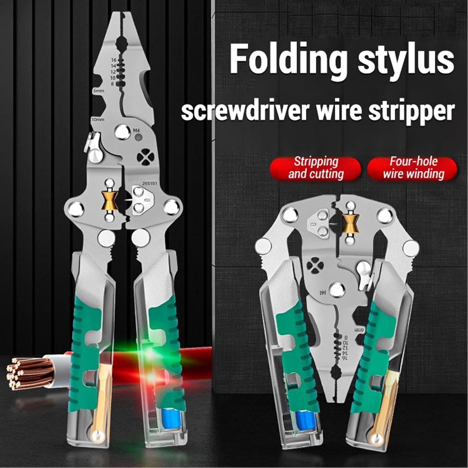 Electrical Pliers, 2026 Upgrade Folding Stylus Screwdriver Wire Stripper, 18 In 1 Foldable Ｗire Stripper, Built-In Voltage Tester Screwdriver for Cutting And Pulling Wires Cable (3*PCS)