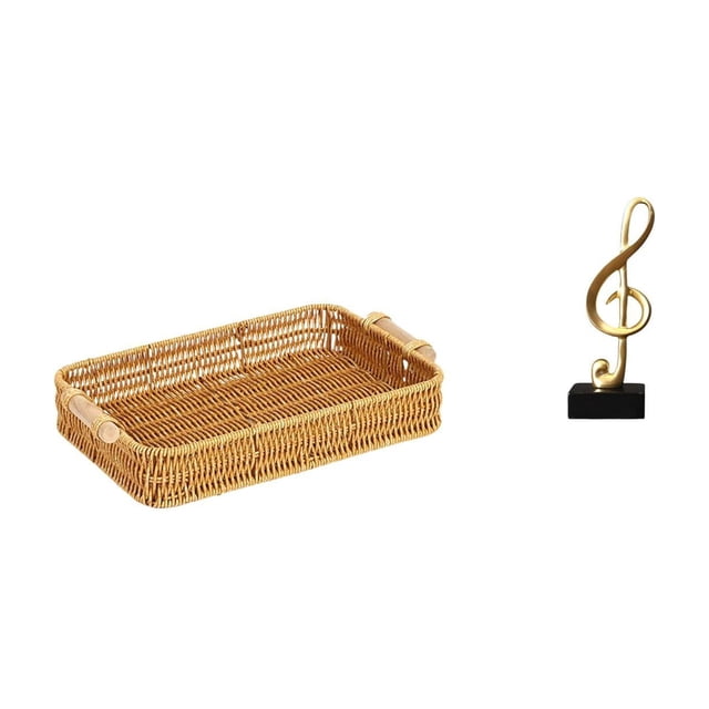 Cestas de almacenamiento,Cestas de almacenamiento de cocina tejidas con asas hechas a mano,Cestas de pan redondas Bandejas para servir Rectángulo,Figura de escritorio,Escultura de nota musical