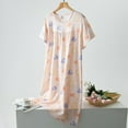 thumbnail image 2 of GPOECD Chemise de Nuit Basique pour Femme Robe de Sommeil Manches Courtes Col Rond Pyjama Décontracté pour Femmes Doux Imprimé pour l'Été Tenue d'Intérieur à la Maison 24_Pink, Taille Unique, 2 of 3