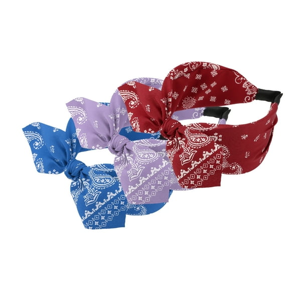 Vocoste 3 Pcs Bow Knotted Wide Headbands Fashion Hair Accessories for Women Blue Purple Red 2.28" Width
