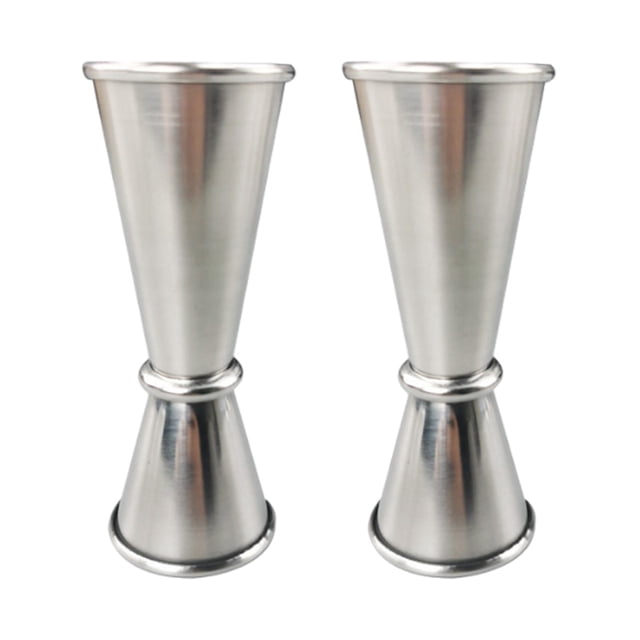 2 uds 304 cóctel de acero inoxidable doble Jigger medición Oz taza Bar herramienta tiro para barman Jiggers