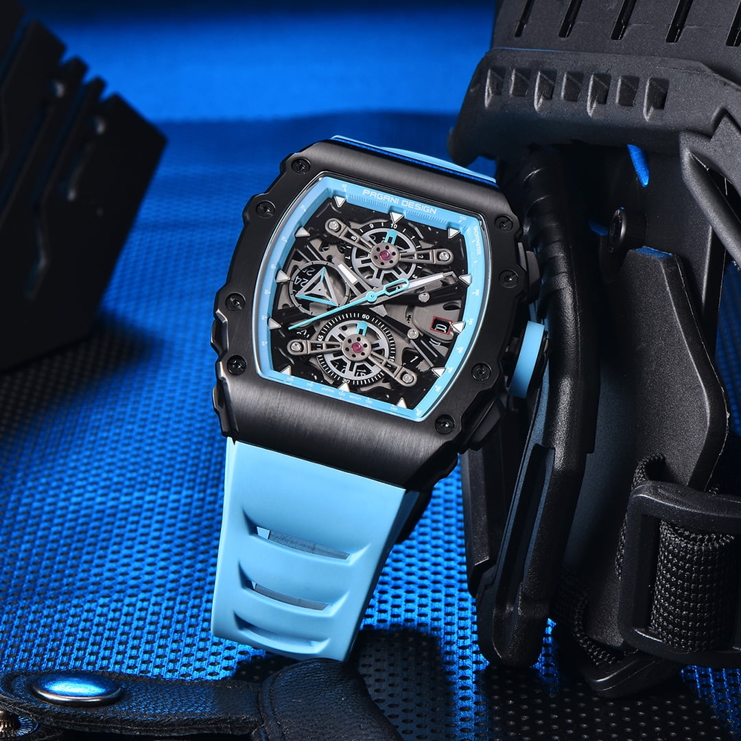 PAGANI DESIGN Men's Quartz Watches Chronograph Tonneau Stainless Steel Sports Wrist Watches for Men Synthetic Sapphire Dial Glass