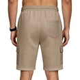 thumbnail image 4 of JTSRKL Men's Outdoor Cargo Shorts Solid Waffle Knit Drawstring Elastic Waist Multi Pocket Short Pants Lightweight Summer Beach Daily Casual Trunks Khaki XXL, 4 of 7