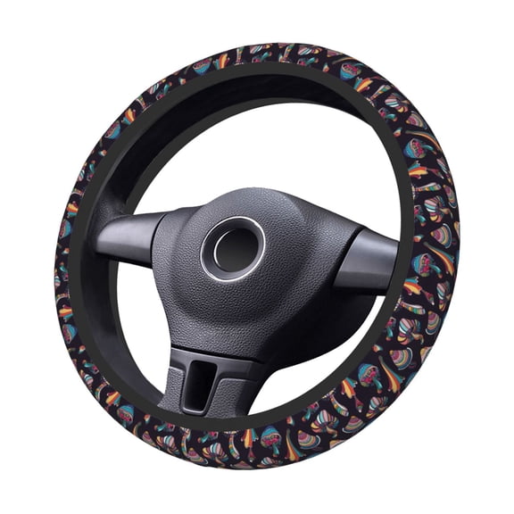 Kdxio Colorful Mushrooms in Doodle Style Print Elastic Stretch Steering Wheel Cover,Auto Steering Wheel Cover,15 Inch Anti-Slip,Warm in Winter and Cool in Summer,Fit Suvs,Vans Cars,Trucks