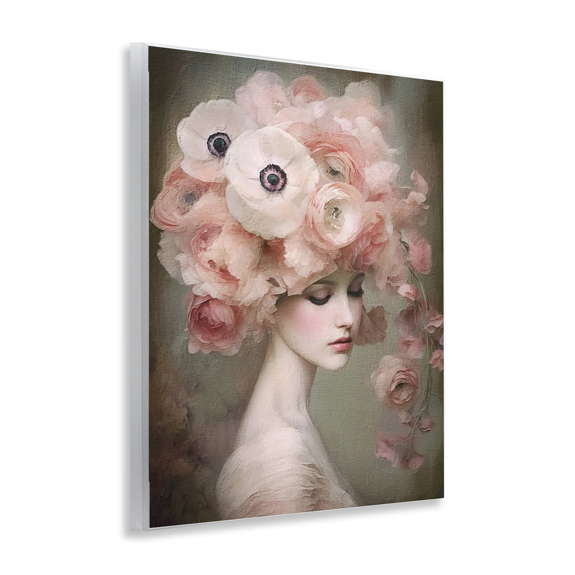 Stupell Industries Woman & Blush Florals Novelty Painting Unframed Art Print Wall Art, 11 x 14