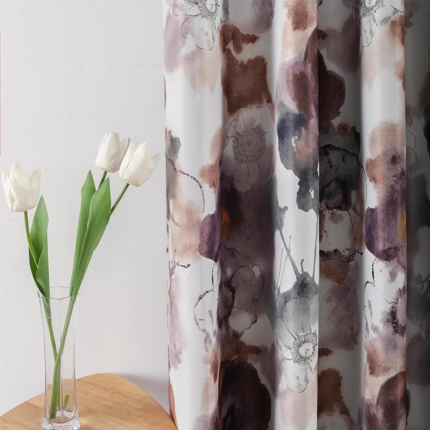VOGOL Elegant Modern Purple Blossoms Thermal Insulated Blackout Curtain for Office Studio, Room Darkening Curtains for Sliding Door, Top Grommet, 2 Panels Set, W52xL84 inch, Purple