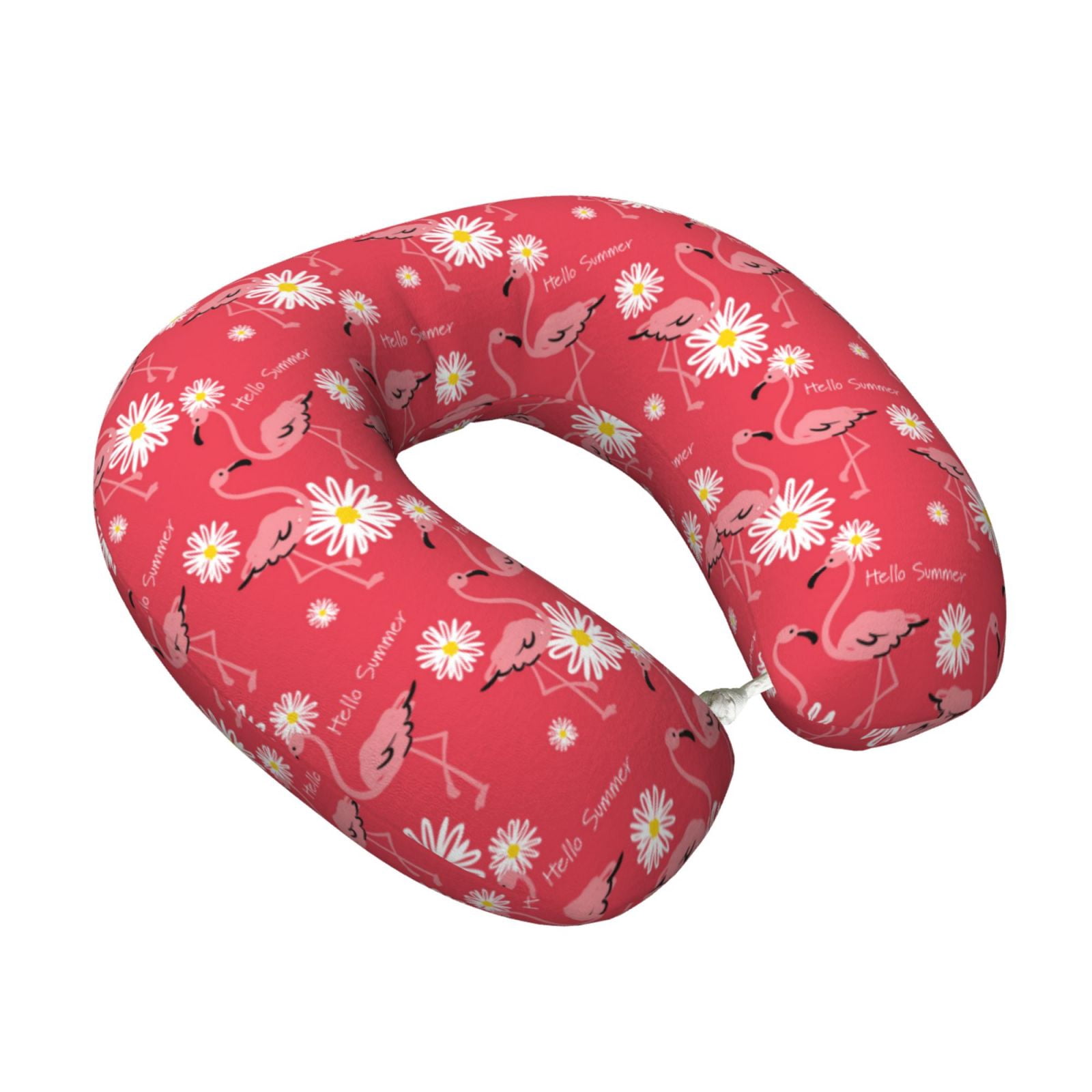 Xecao Hello Summer Flamingo Print Memory Foam Cervical Neck Pillow Versatile U-Shaped Pillows for Home,Office,Camping,Travelling,Soft Washable Cover