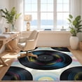 thumbnail image 3 of Design&I 9'x12' Washable Area Rug Giant Skid-Resistant Record Burst Grooved Concentric Rings Turntable Retro Vinyl Energetic for Great Room, Large Living, 3 of 7