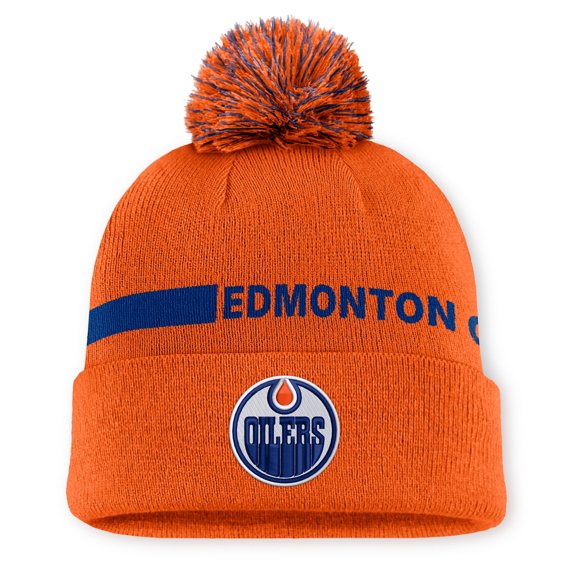 Women's Fanatics Orange Edmonton Oilers Authentic Pro Rink Cuffed Knit Hat with Pom