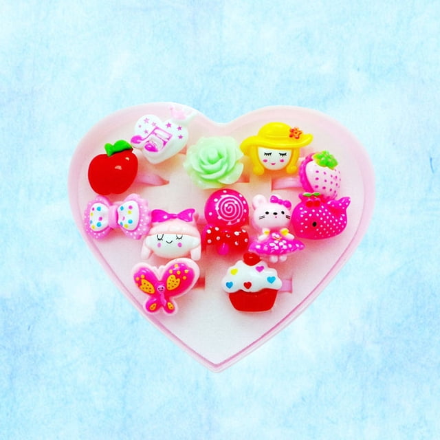 LOLIPPYY 6Pcs Jewelry Toy for Kids Multi-colored Resin Various Shapes Toddler Rings Tea Party Pretend Play