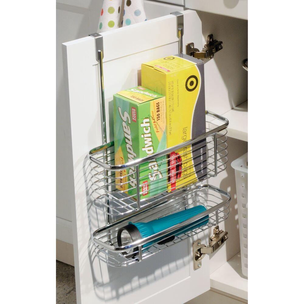 iDesign, Over the Cabinet 2-Tier Kitchen Storage Basket Organizer, 5" x 11" x 16.3", Chrome