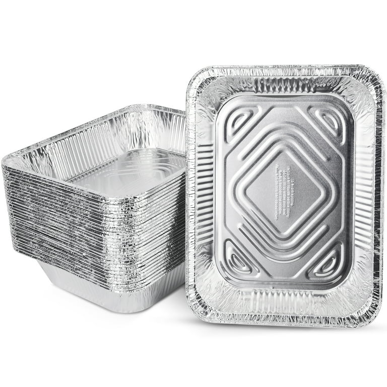 Pack Half Size Aluminum Pans with Lids, 9x13 Tin Food Trays for