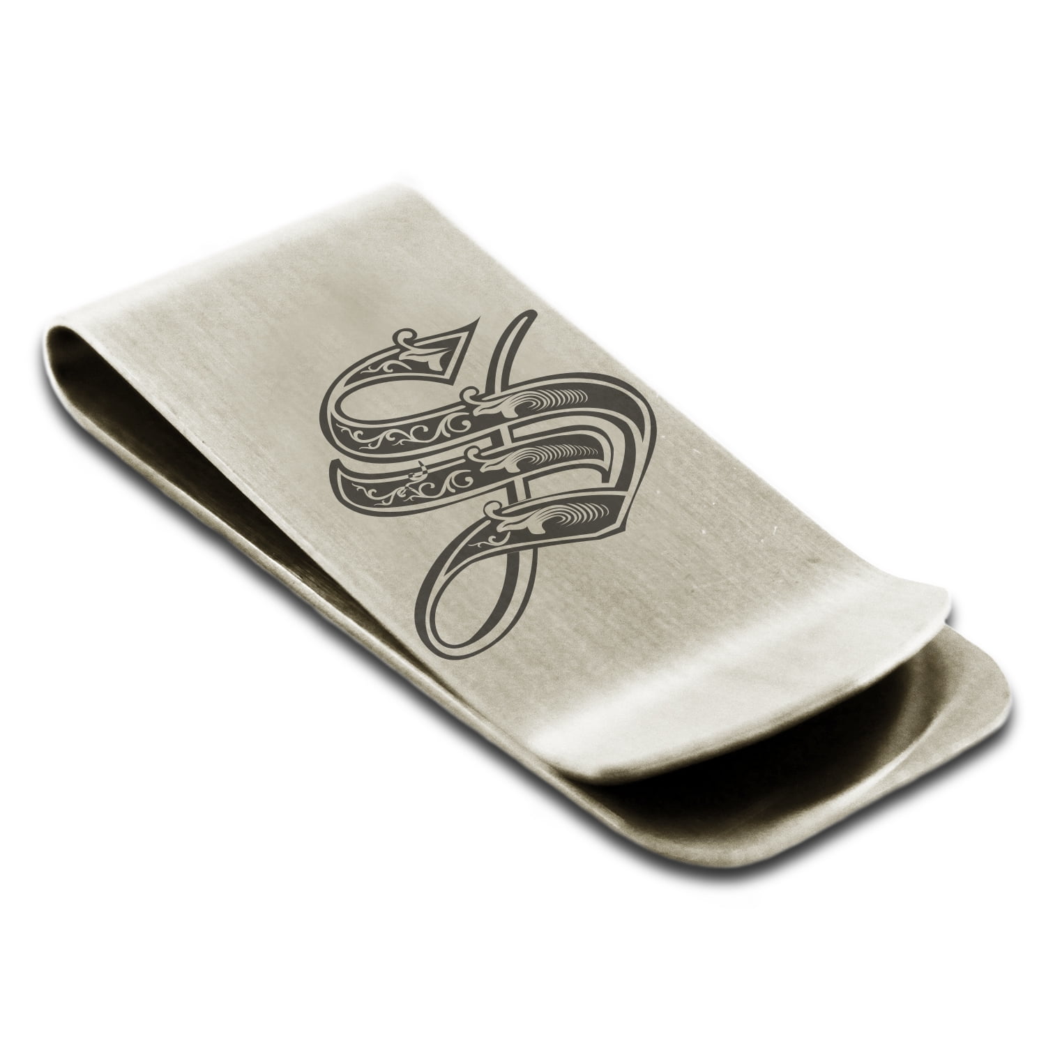 " S " MONOGRAM GOLD Tone INITIAL Letter design Stainless Steel-Metal Money Clip 