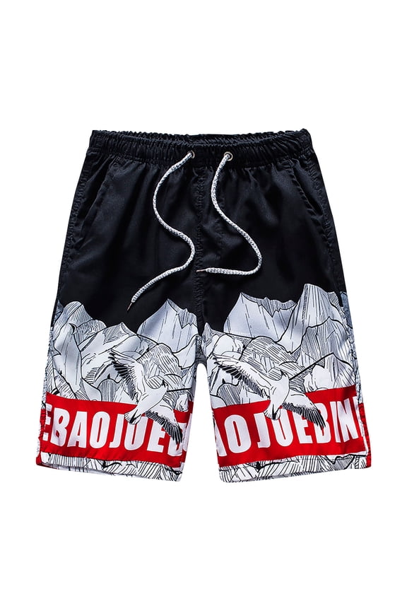 Mens Hawaiian Tropical Swim Trunks Elastic Waist Drawstring Swim Shorts Summer Quick Dry Beach Casual Shorts with Pockets