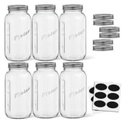 Regular-Mouth Mason Jars, with Airtight Lids, Labels and Measures - 8 oz [Set of 6] Airtight Glass Canning Jars