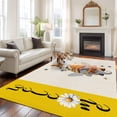 thumbnail image 3 of Area Rug 60×96in, Rustic Dwarf Bees Daisy Flower Honey Floor Carpet Living Room Rug, Welcome Word Yellow Flax Non-Slip Welcome Mat Indoor Rugs for Bedroom Dining Room, 3 of 9