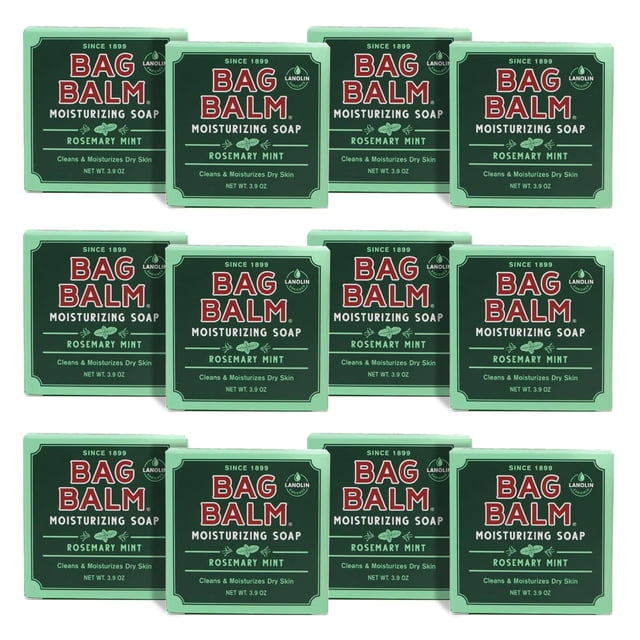 Bag Balm Vermont's Original Mega Jabón Hidratante Jabón Corporal Jabón de Manos para Piel Seca - Barras de Jabón Perfumadas de Menta de Romero - 3.9oz 12 Paquetes