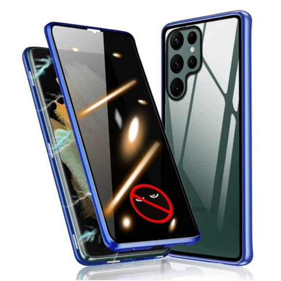 for Samsung Galaxy S22 Privacy Case, Privacy Screen Protector Double Sided Tempered Glass Metal Bumper Frame Magnetic Adsorption Anti-Peeping Anti-Spy Case Cover, Blue