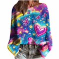 thumbnail image 4 of Women's Valentine's Day Knit Tees Trendy Long Sleeve Loose Crewneck Valentines Party Casual Shirts Fashion Clothes, 4 of 5