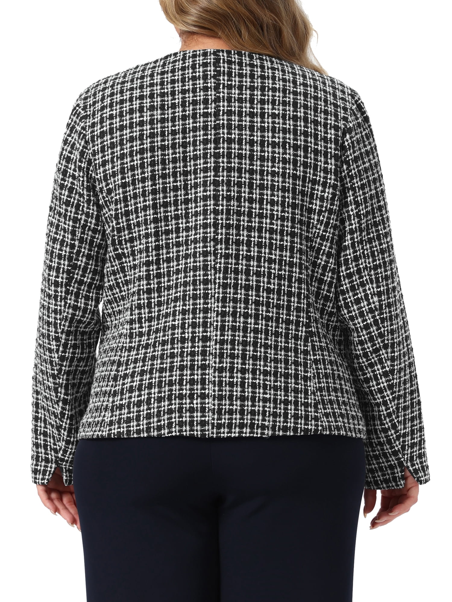 DARING DIVA Women's Plus Tweed Blazer Open Front Long Sleeve Jacket 1X Black