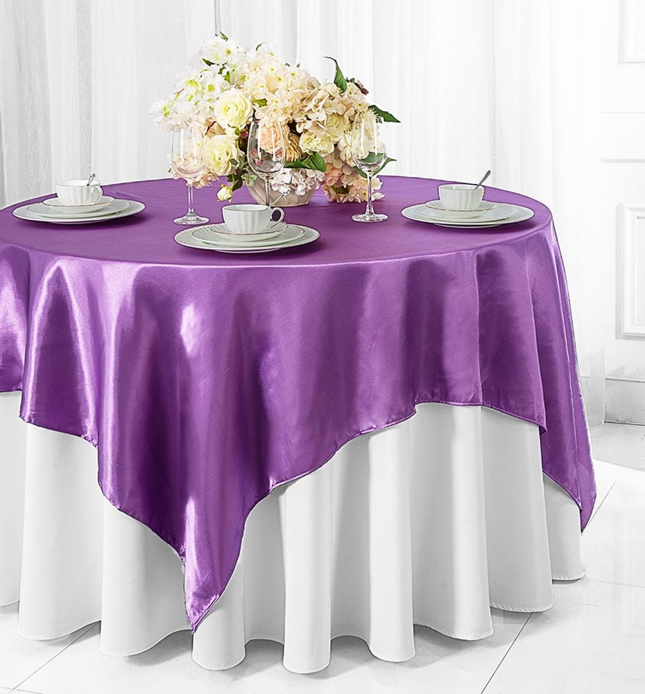 Wedding Linens Inc. (2 pcs) 54 inch Satin Square Table Overlay Topper Victoria Lilac