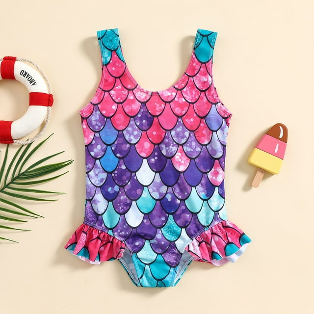 Girls Swimsuits One Piece Swimming Bathing Suit Quick Dry Hawaiian Ruffle Girls Bathing Suits Size 18-24 Months