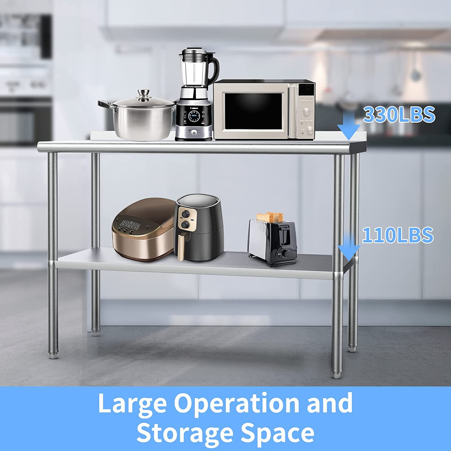 AINUO 30'' x 24'' Stainless Steel Prep & Work Table, Commercial Workstation with Adjustable Undershelf and Backsplash, Heavy Duty Metal Table for Kitchen, Restaurant, Home and Hotel