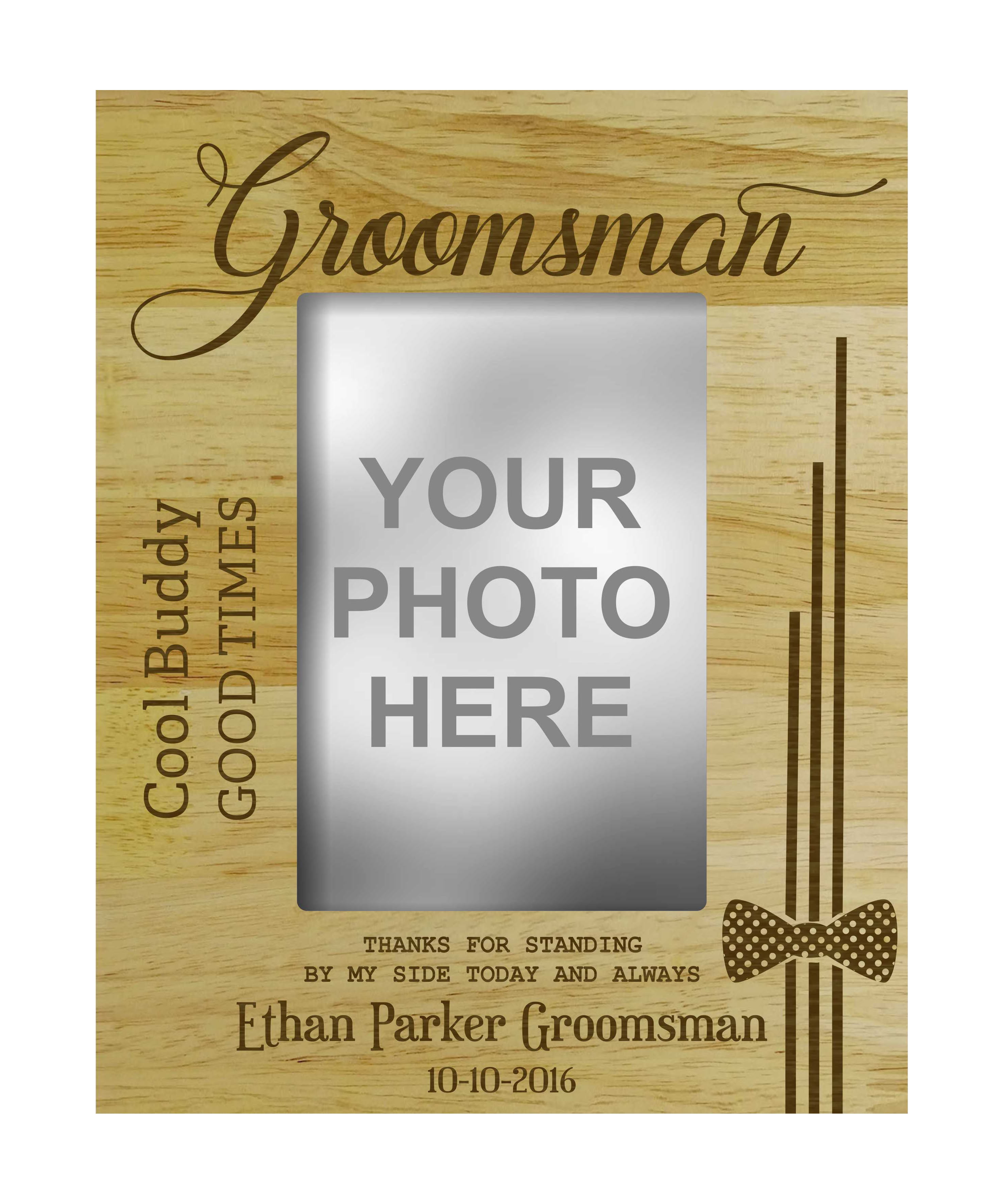 Free Engraving Groomsman Natural Wooden Photo 6 x 4 Frame