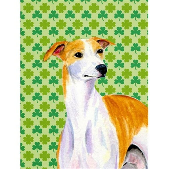 Whippet St. Patricks Day Shamrock Portrait Flag Garden Size