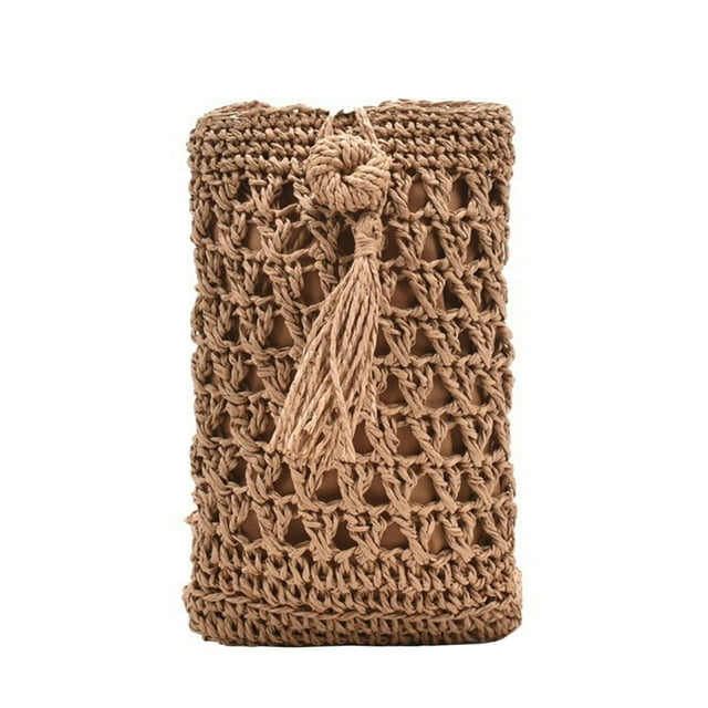 Mini bandolera de hombro tejida de paja de viaje para mujer (marrón claro) Tmvgtek Oficina Multiescena Multifunción