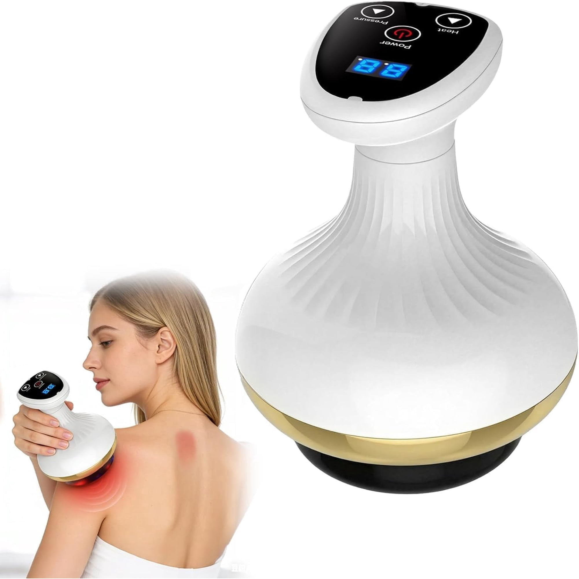 Cellulite Massager with LED Light & Vibration, Adjustable Suction Levels for Arms, Legs, Abdomen & Back, Rechargeable Handheld Body Massager for Home Use