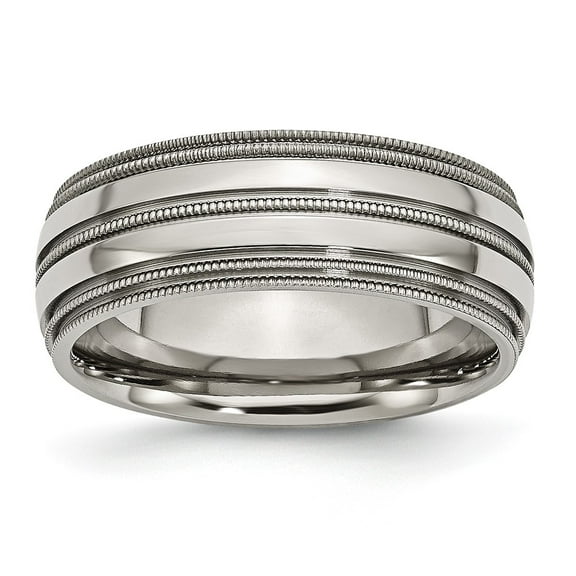 Titanium Grooved and Beaded Edge 8mm Polished Band