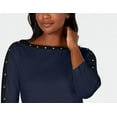 thumbnail image 2 of Karen Scott Women's Petite Cotton Studded Boat-Neck Top Navy Size PS, 2 of 3