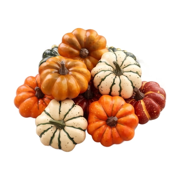 Halloween Decor 9 Pack 2.5 X 2.5 Inch Small Artificial Pumpkin Set for Indoor Outdoor Home Table Party Harvest Display