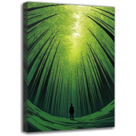 Green Forest Landscape Canvas Wall Art Print - Modern Framed Abstract Trees Poster Painting For Bedroom Wall Decor For Living Room Dining Area Bathroom Office Spring/Summer Decoration (24W X 36L )