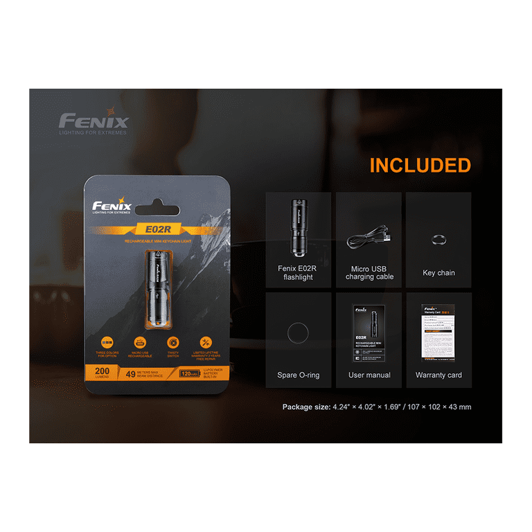 fenix e02r rechargeable edc flashlight Black Keychain Torch DIY & Tools It is equipped with a CREE XP E02R RECHARGEABLE EDC FLASHLIGHT BLACK
