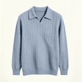 thumbnail image 5 of Men’s Long Sleeve Sweater Open V‑Neck Half Placket Textured Cable Knit Pullover Casual Relaxed Fit Collared Top, 5 of 8