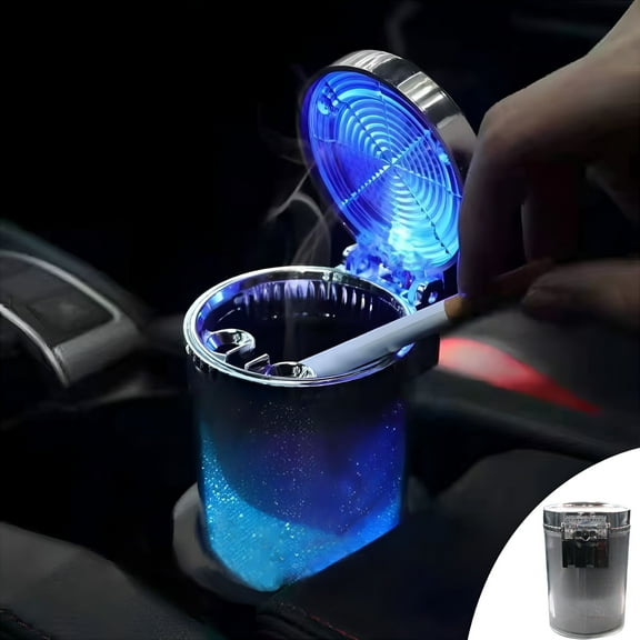 ACDANC Car Ashtray with Blue LED Light, Smell Proof Smokeless Auto Ashtray with Lid, Portable Mini Car Trash Can, Universal Vehicle Cup Holder Air Vent Ashtray for Car Home Office (Colorful)