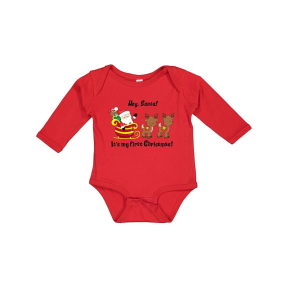Inktastic Hey, Santa It's my 1st Christmas Boys or Girls Long Sleeve Baby Bodysuit