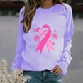 thumbnail image 2 of WREESH Women's Fall Long Sleeve Breast Cancer Awareness Sweatshirt Loose Crewneck Pullover Top Pink Ribbon Graphic Shirts Purple, 2 of 5