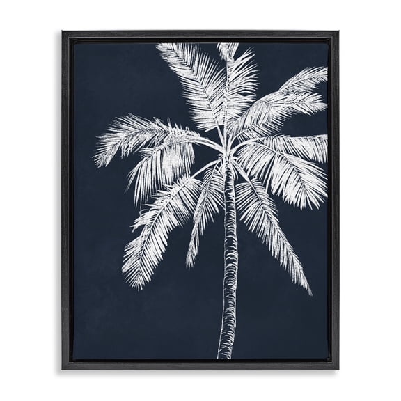 Stupell Industries Blue White Palm Tree Floral Painting Black Floater Framed Canvas Art Print Wall Art, 17 x 21