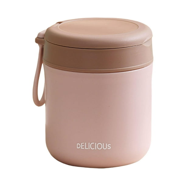 Taza para sopa con tapa y cuchara plegable, recipiente para almuerzo, frasco de boca ancha con aislamiento al vacío, recipiente para sopa para viajes escolares. Rosa