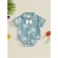 thumbnail image 2 of Suealasg Newborn Baby Boy Summer Shirt Romper 3 6 12 18 Months Infant Boy Short Sleeve Lapel Neck Turtle Print Jumpsuit Bodysuit with Bowtie, 2 of 7