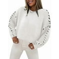thumbnail image 2 of Females Oversized Sweaters Contrast Stitching Crewneck Sweater Cable Knit Pullover Jumper Pullovers White L, 2 of 8